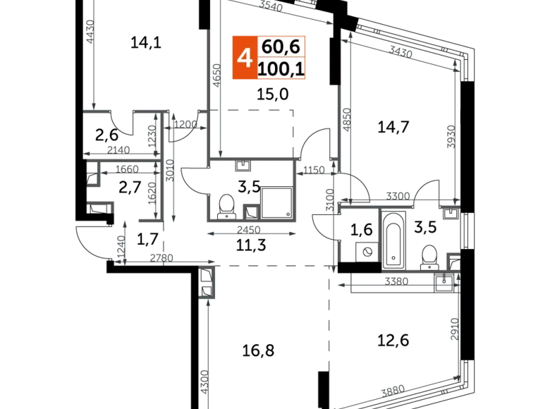 Mieszkanie 4 pokoi 100 m² Moskwa, Rosja