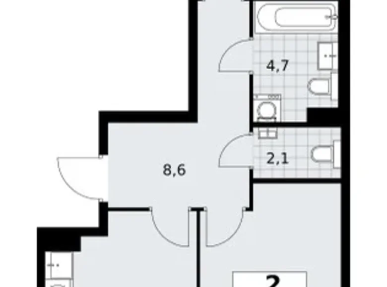 2 room apartment 55 m² Troitsk, Russia