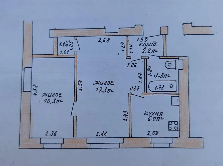 2 room apartment 40 m² Brest, Belarus