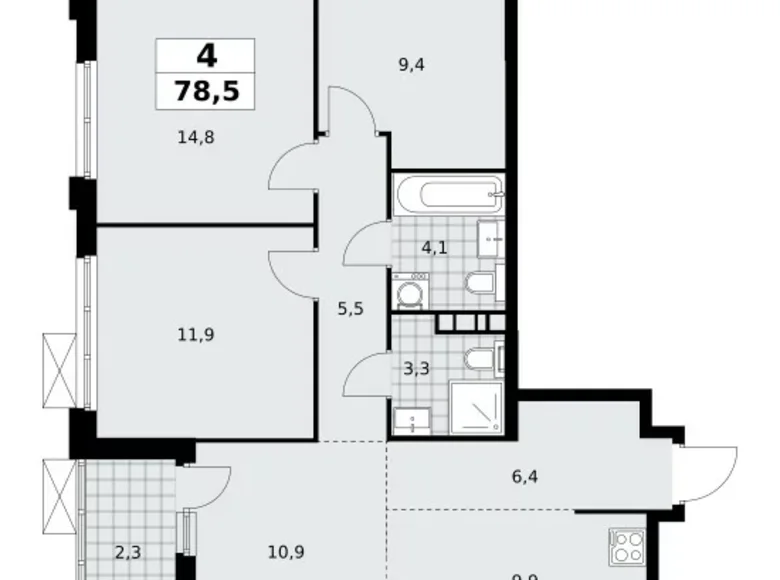 4 room apartment 79 m² Moscow, Russia