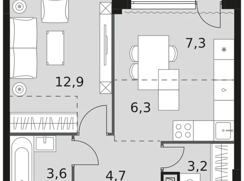 Квартира 1 комната 40 м² Москва, Россия