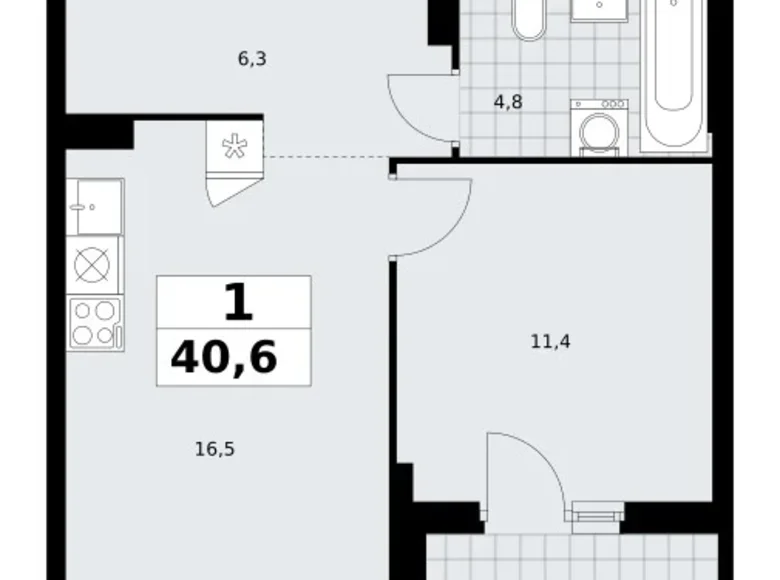 Mieszkanie 1 pokój 41 m² Troick, Rosja