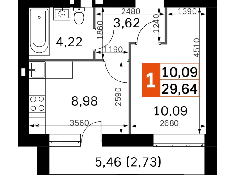 Квартира 1 комната 30 м² Одинцовский городской округ, Россия