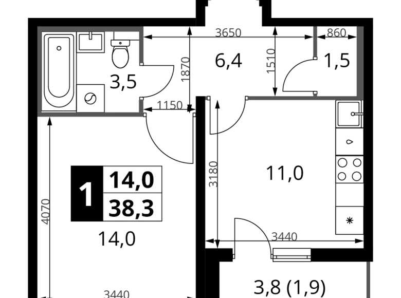 Apartamento 1 habitación 38 m² Jimki, Rusia