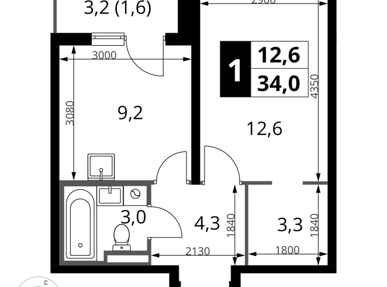 Mieszkanie 1 pokój 34 m² Potapovo, Rosja