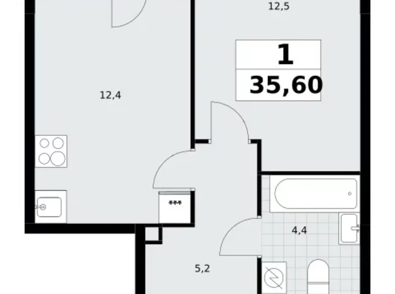 1 room apartment 36 m² Postnikovo, Russia