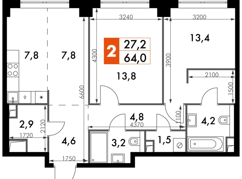 Mieszkanie 3 pokoi 64 m² North-Western Administrative Okrug, Rosja