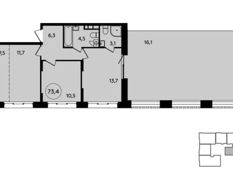 3 room apartment 73 m² Moscow, Russia