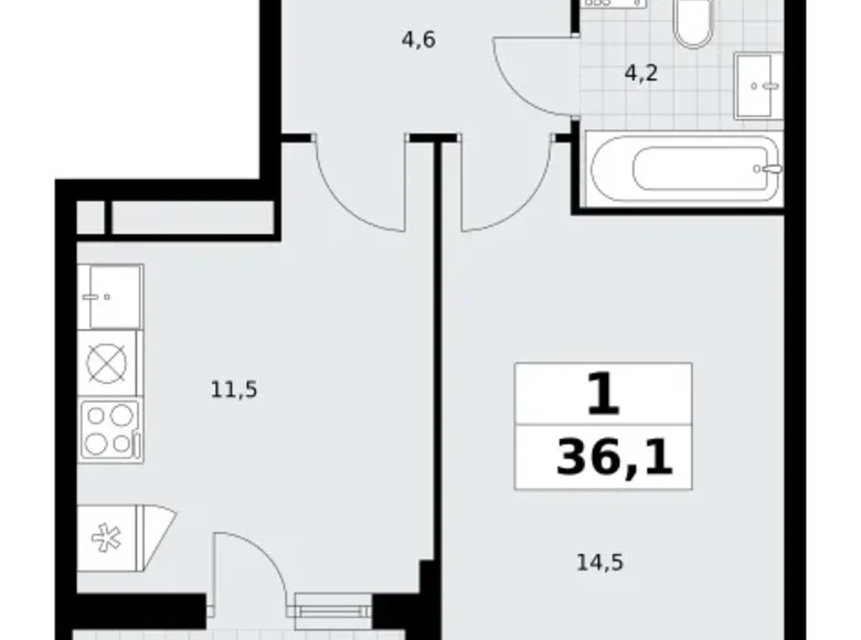 1 room apartment 36 m² Postnikovo, Russia