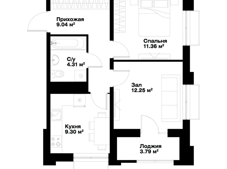 Квартира 2 комнаты 48 м² Ташкент, Узбекистан