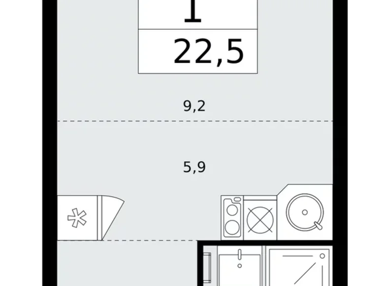 1 room apartment 23 m² Moscow, Russia