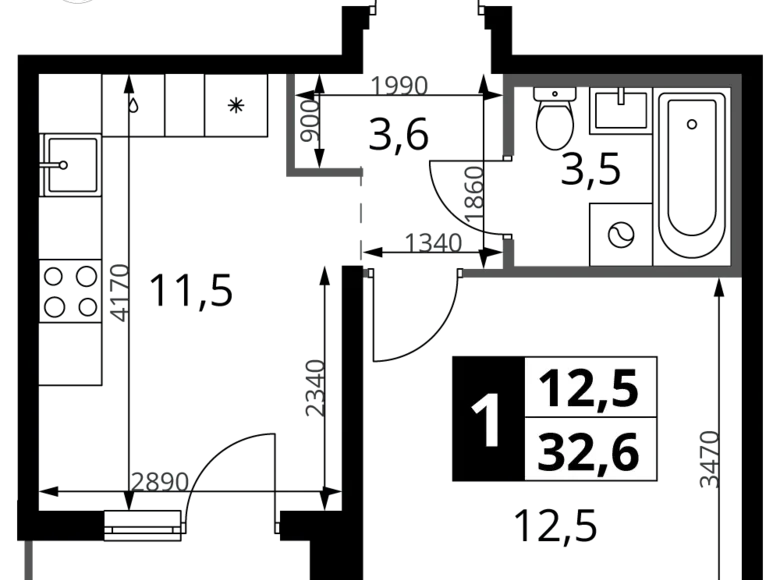 Квартира 1 комната 33 м² Ленинский район, Россия