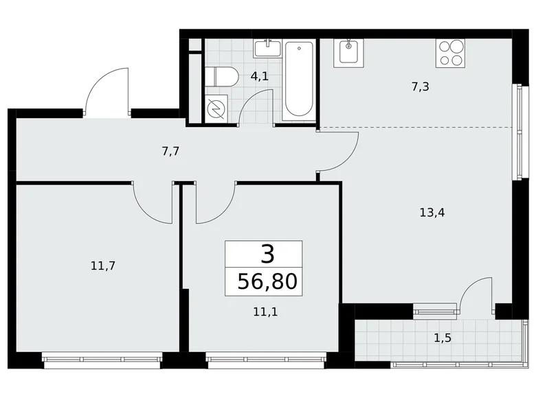 Квартира 3 комнаты 57 м² Postnikovo, Россия