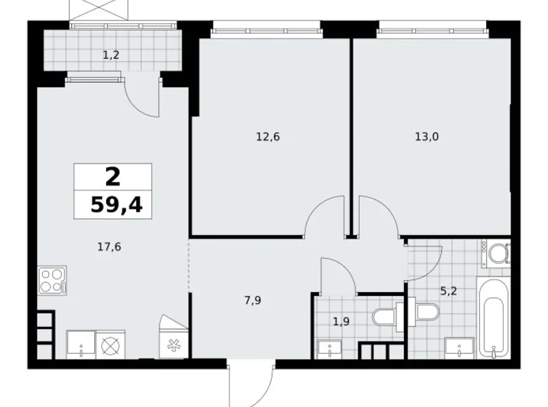 Квартира 2 комнаты 59 м² Юго-Западный административный округ, Россия