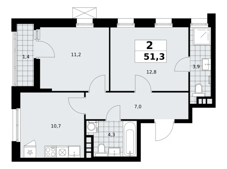 Mieszkanie 2 pokoi 51 m² poselenie Sosenskoe, Rosja