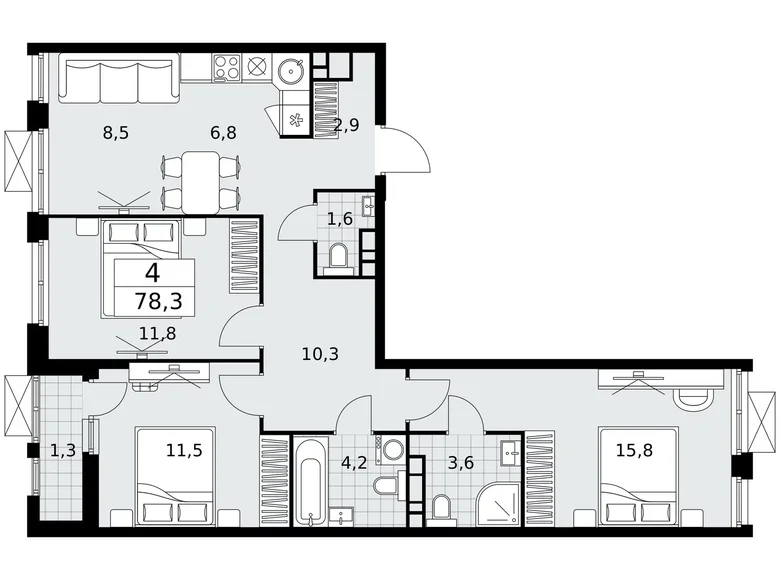 4 room apartment 78 m² poselenie Sosenskoe, Russia