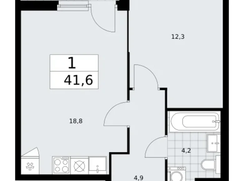 Mieszkanie 1 pokój 42 m² Troick, Rosja