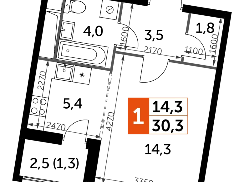 Студия 1 комната 30 м² Развилка, Россия