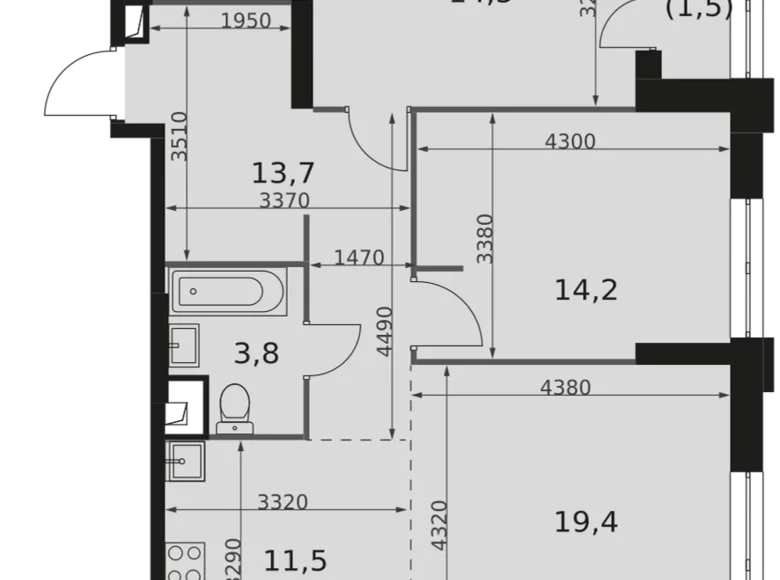 3 room apartment 83 m² North-Western Administrative Okrug, Russia