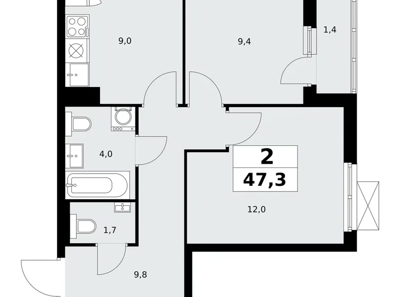 Wohnung 2 zimmer 47 m² poselenie Sosenskoe, Russland