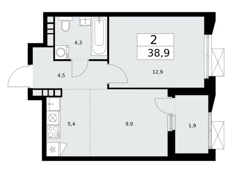 Mieszkanie 2 pokoi 39 m² poselenie Sosenskoe, Rosja