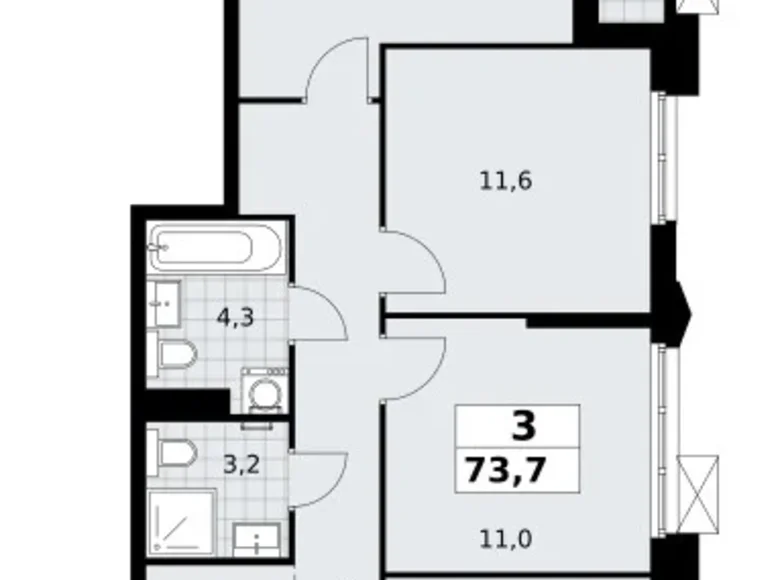 Mieszkanie 3 pokoi 74 m² Troick, Rosja
