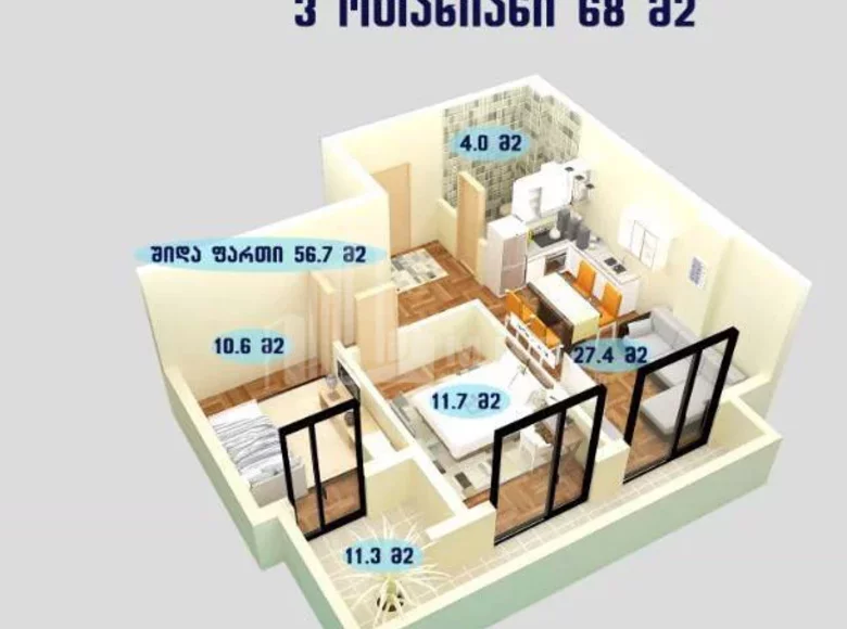 Квартира 3 комнаты 68 м² Тбилиси, Грузия