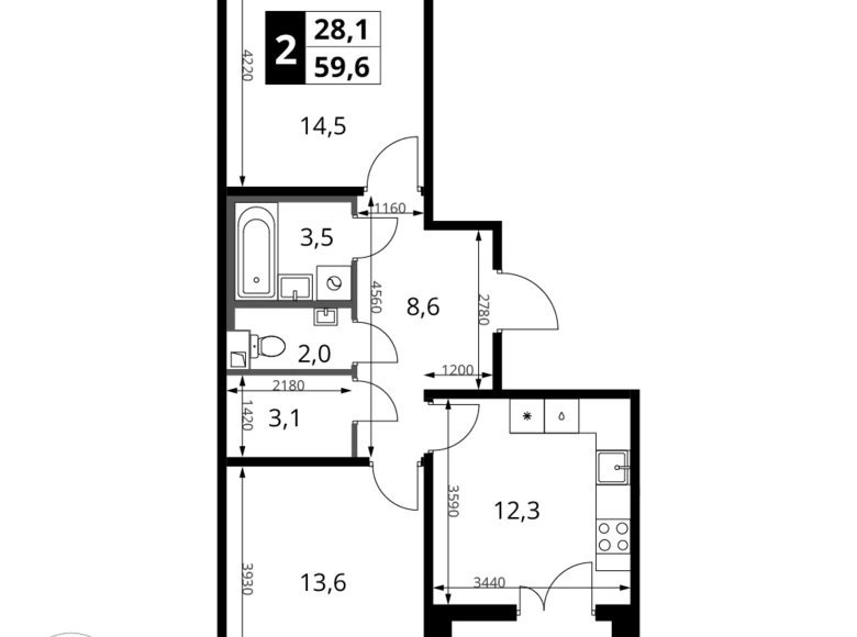 Квартира 2 комнаты 60 м² Химки, Россия