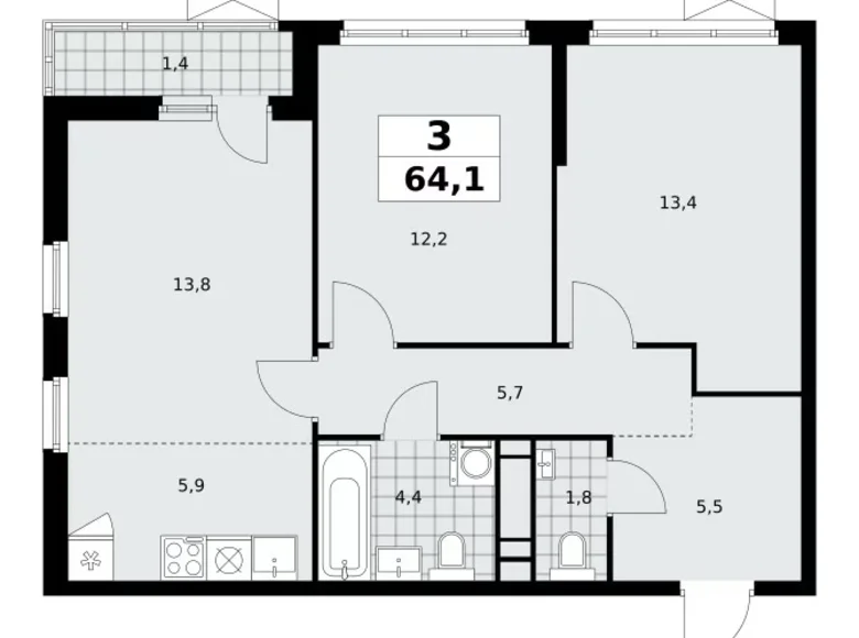 Appartement 3 chambres 64 m² Moscou, Fédération de Russie