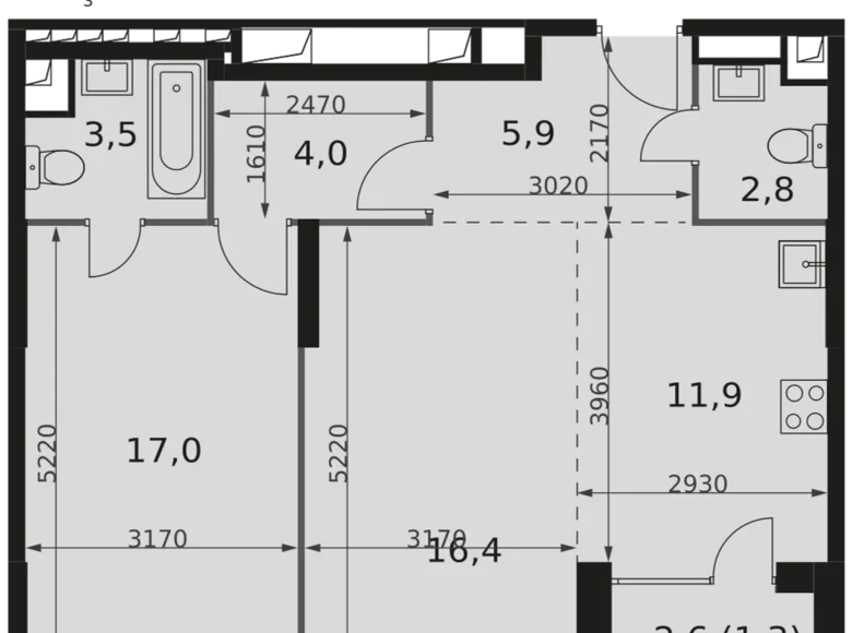 Mieszkanie 2 pokoi 63 m² North-Western Administrative Okrug, Rosja