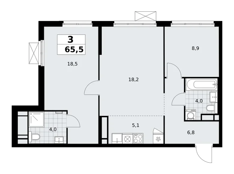 Appartement 3 chambres 66 m² poselenie Sosenskoe, Fédération de Russie