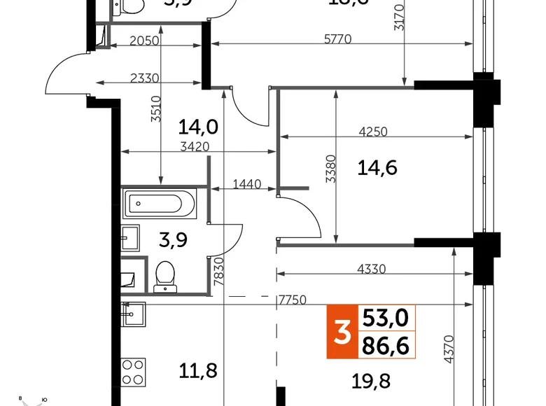 Mieszkanie 3 pokoi 87 m² North-Western Administrative Okrug, Rosja