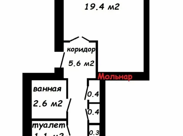 1 room apartment 38 m² Kryvaja Biaroza, Belarus