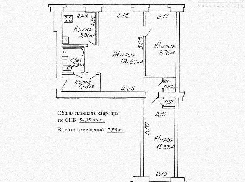 3 room apartment 54 m² Minsk, Belarus