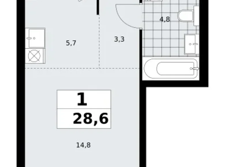 Apartamento 1 habitación 29 m² poselenie Sosenskoe, Rusia