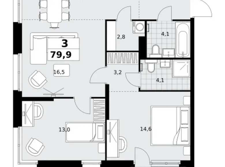 Appartement 3 chambres 80 m² Kommunarka, Russie