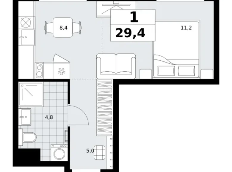 Apartamento 1 habitación 29 m² Kommunarka, Rusia