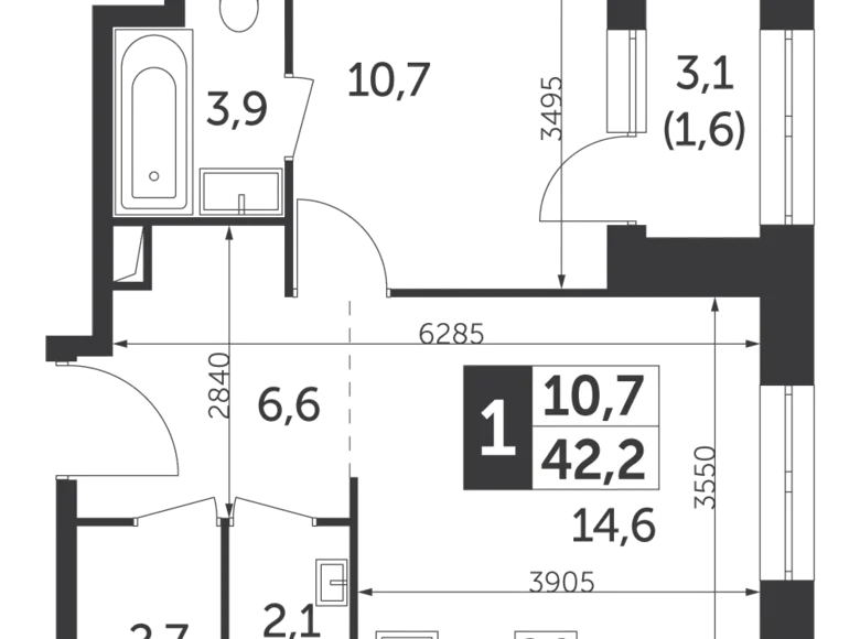 Wohnung 1 zimmer 42 m² Nordöstlicher Verwaltungsbezirk, Russland