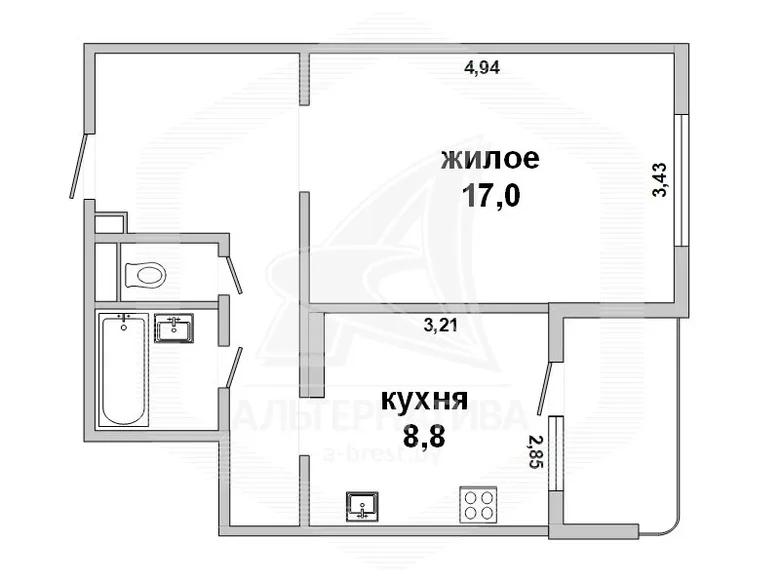 Apartamento 1 habitación 41 m² Muchaviecki sielski Saviet, Belarús