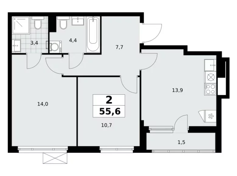 Appartement 2 chambres 56 m² poselenie Sosenskoe, Fédération de Russie
