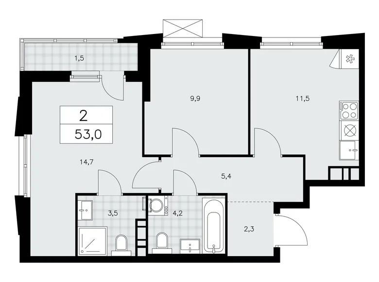 Wohnung 2 Zimmer 53 m² poselenie Sosenskoe, Russland