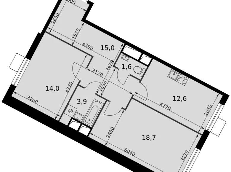 Mieszkanie 2 pokoi 66 m² Razvilka, Rosja