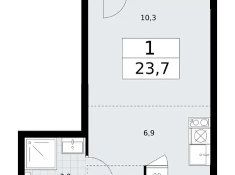 Квартира 1 комната 24 м² район Внуково, Россия
