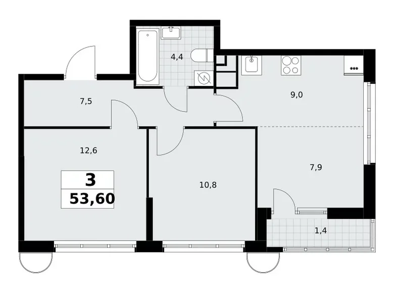 Mieszkanie 3 pokoi 54 m² Postnikovo, Rosja