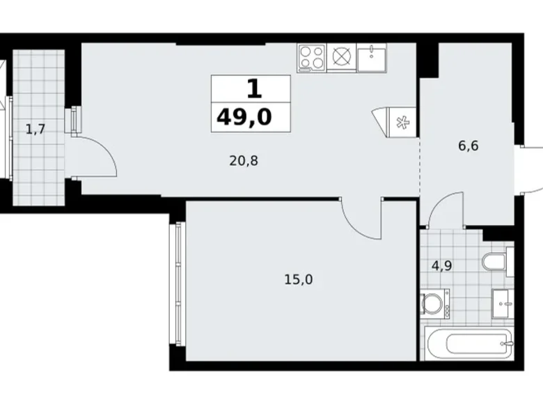 Apartamento 1 habitación 49 m² Troitsk, Rusia