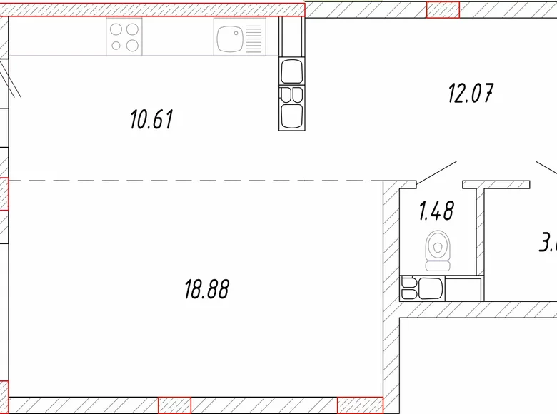 1 room apartment 49 m² Sack, Belarus