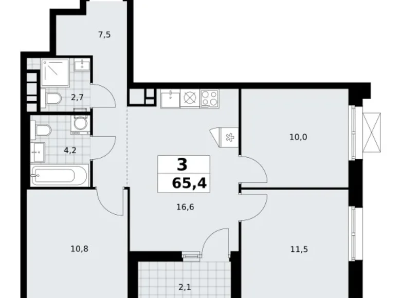 Квартира 3 комнаты 65 м² поселение Сосенское, Россия