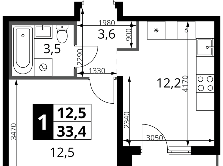 Wohnung 1 Zimmer 33 m² Leninsky District, Russland