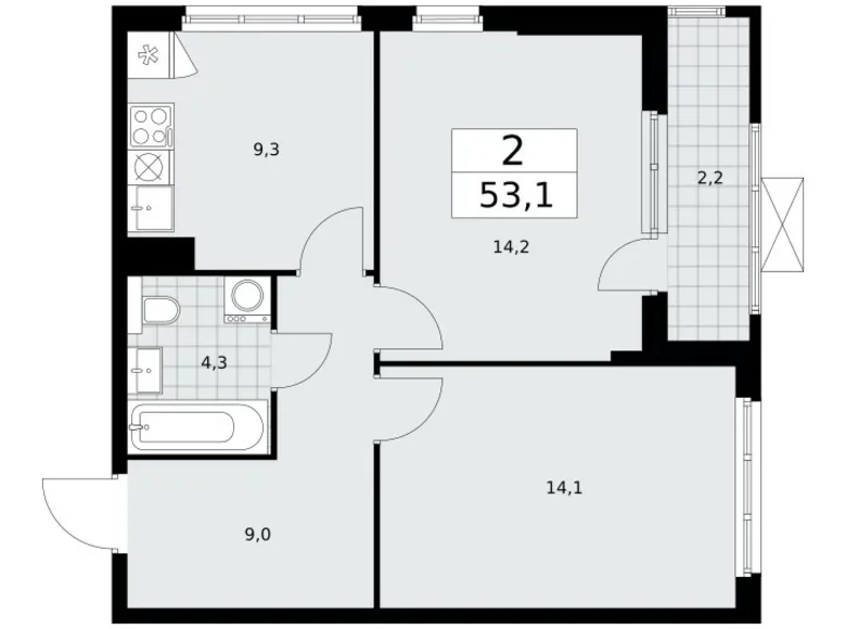 2 room apartment 53 m² poselenie Sosenskoe, Russia