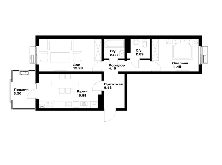 Квартира 2 комнаты 61 м² Ташкент, Узбекистан